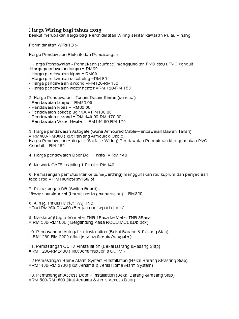 Harga Wiring Bagi Tahun 2015 Pdf