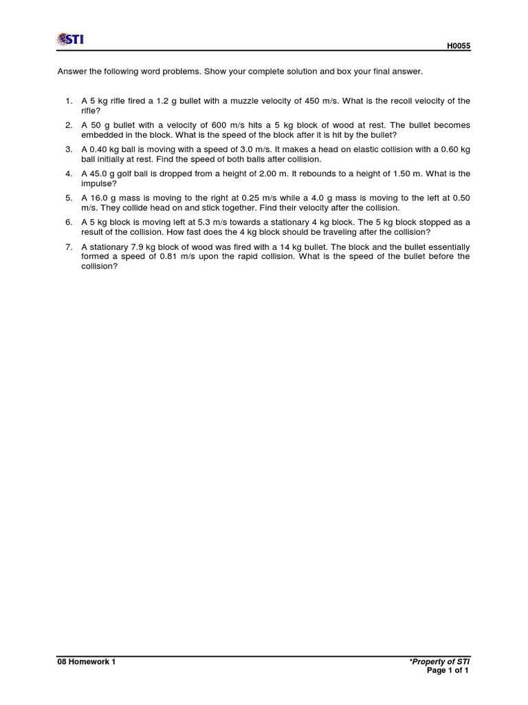 08 - Homework - 1 (2) Momentum and Collision | PDF