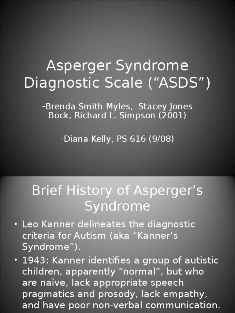PS 571 Asperger Syndrome Diagnostic Scale PowerPoint PDF Autism