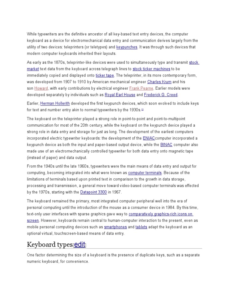Evolution of Keypunch and Keyboard Types | PDF | Computer Keyboard ...