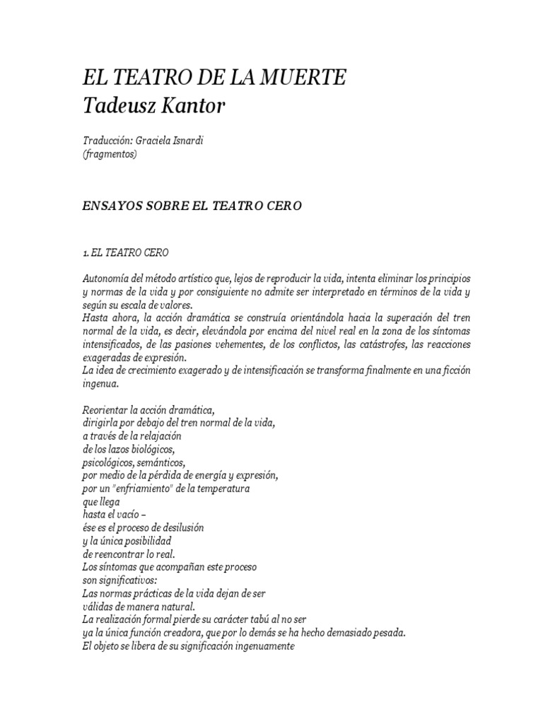 Tadeusz Kantor El Teatro de La Muerte Fragmentos PDF Imagen Evolución