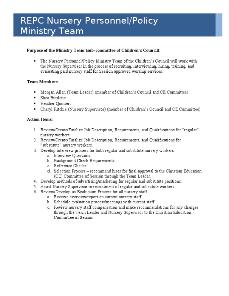 REPC Nursery Personnel | PDF