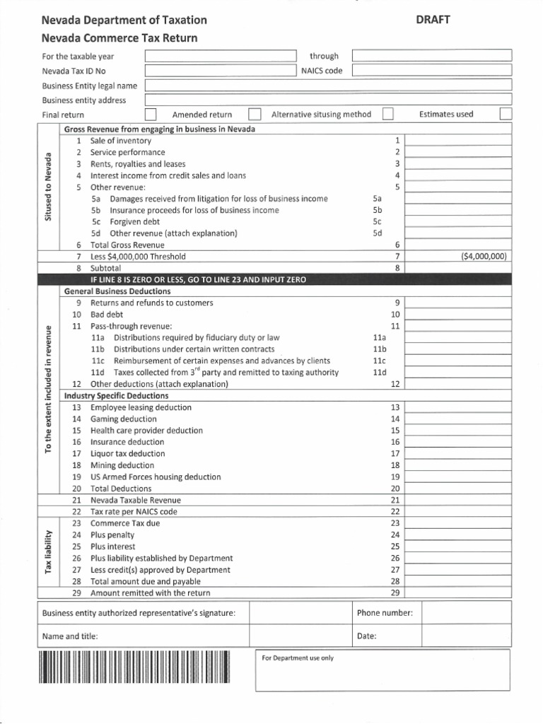 Nevada Commerce Tax Return