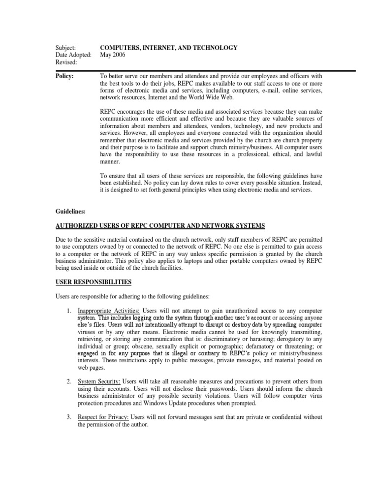 Computer Policy PDF Computer Virus Computer Network