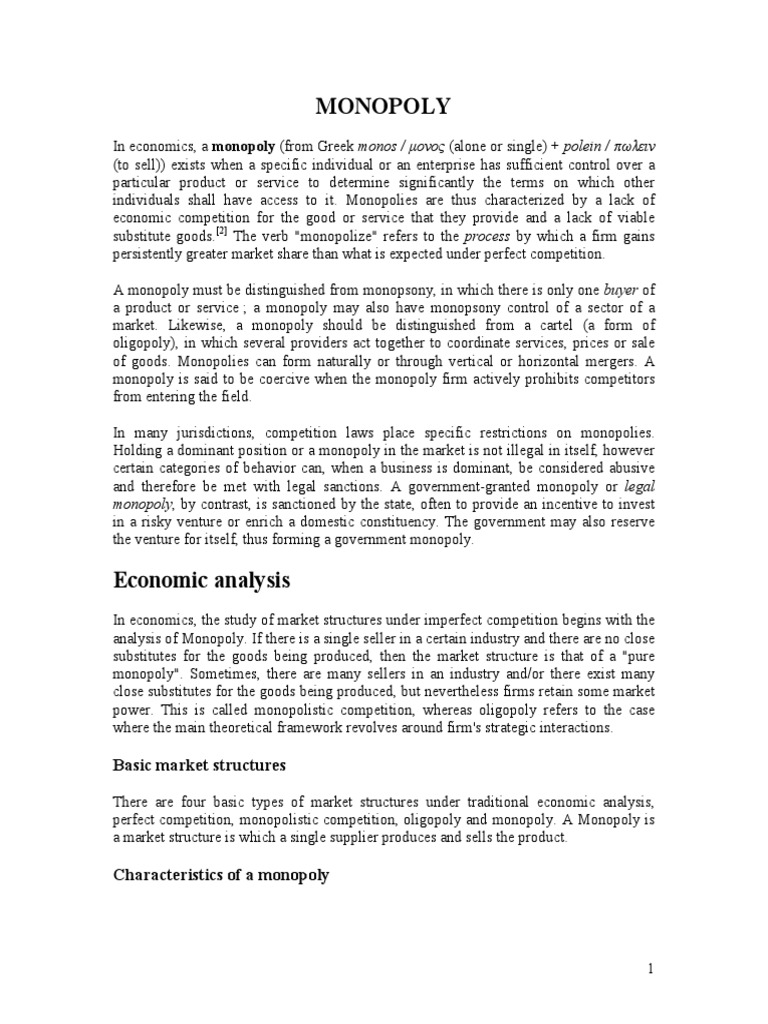 Understanding Economic Monopolies | PDF | Monopoly | Oligopoly