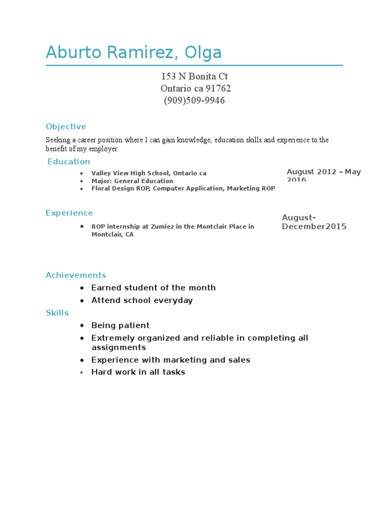 Resume: Olga Aburto Ramirez Skills & Experience | PDF