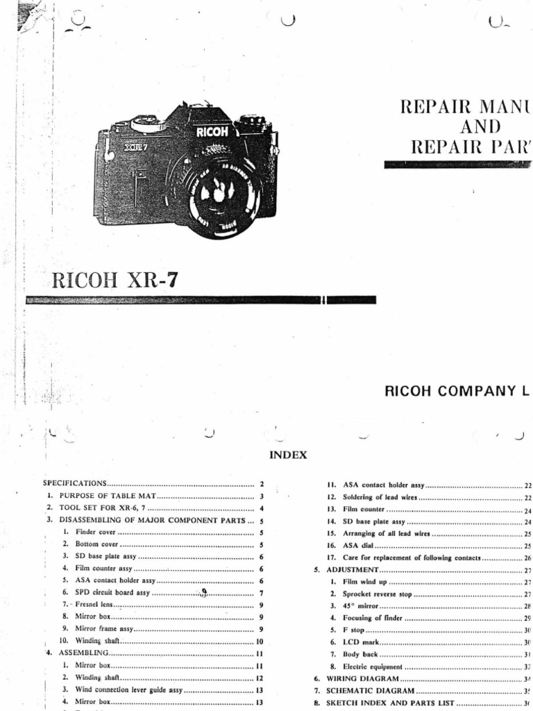 Ricoh XR7 Camera Repair Manual | PDF | Photography Equipment