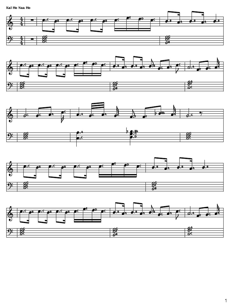 Kal Ho Na Ho Piano Notes