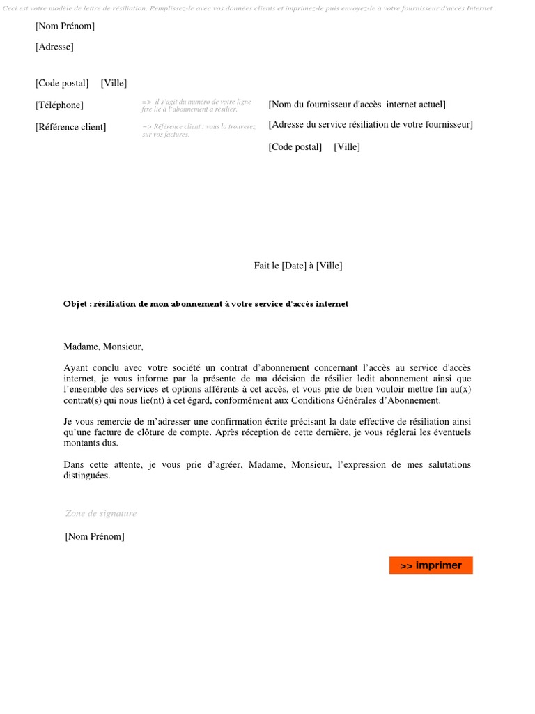 PDF Lettre Type Resiliation