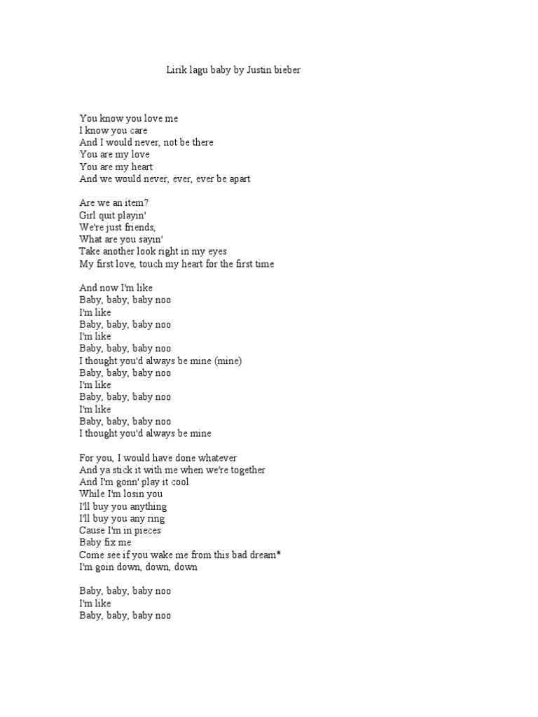 Lirik Lagu Baby By Justin Bieber
