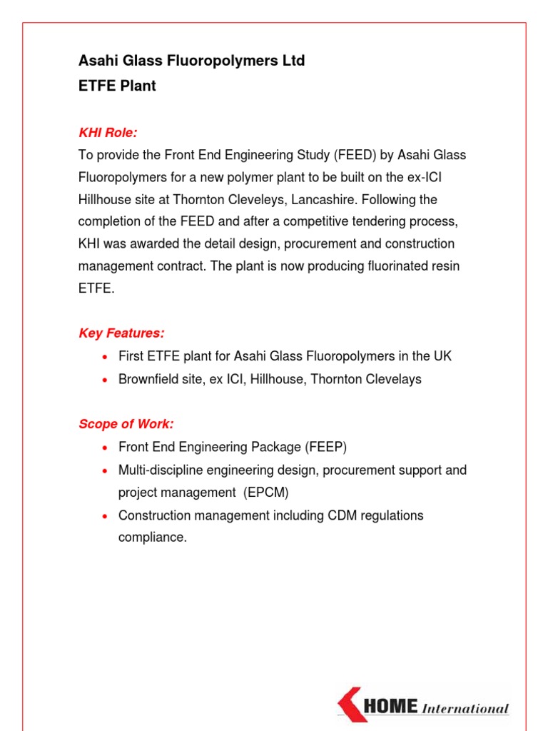 Asahi Glass ETFE Plant Project Overview | PDF