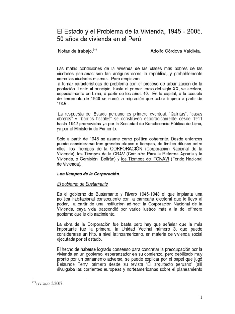 Historia de la Vivienda Social en Perú | PDF | Viajes y turismo