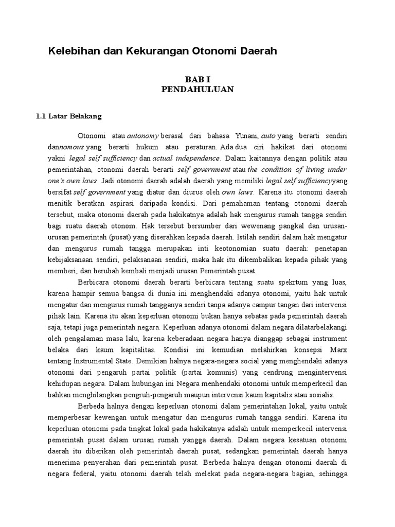 Kelebihan Dan Kekurangan Otonomi Daerah
