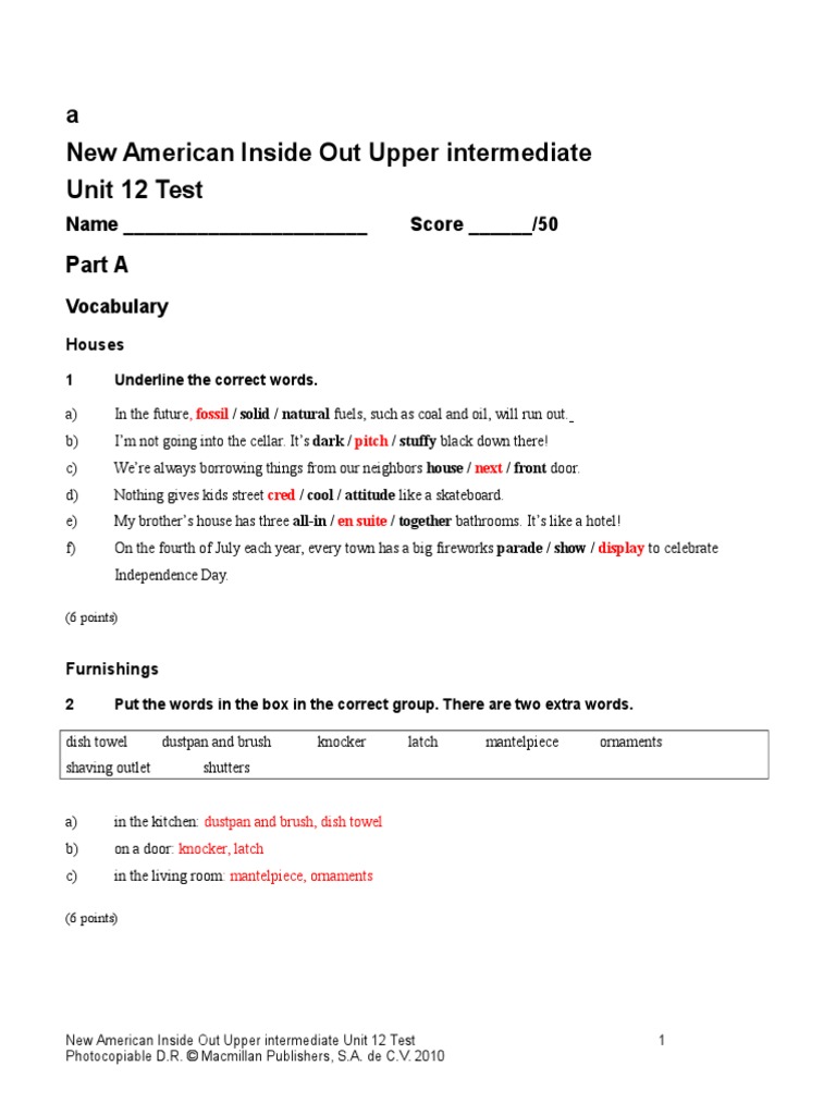 A New American Inside Out Upper Intermediate Unit 12 Test | PDF | Art