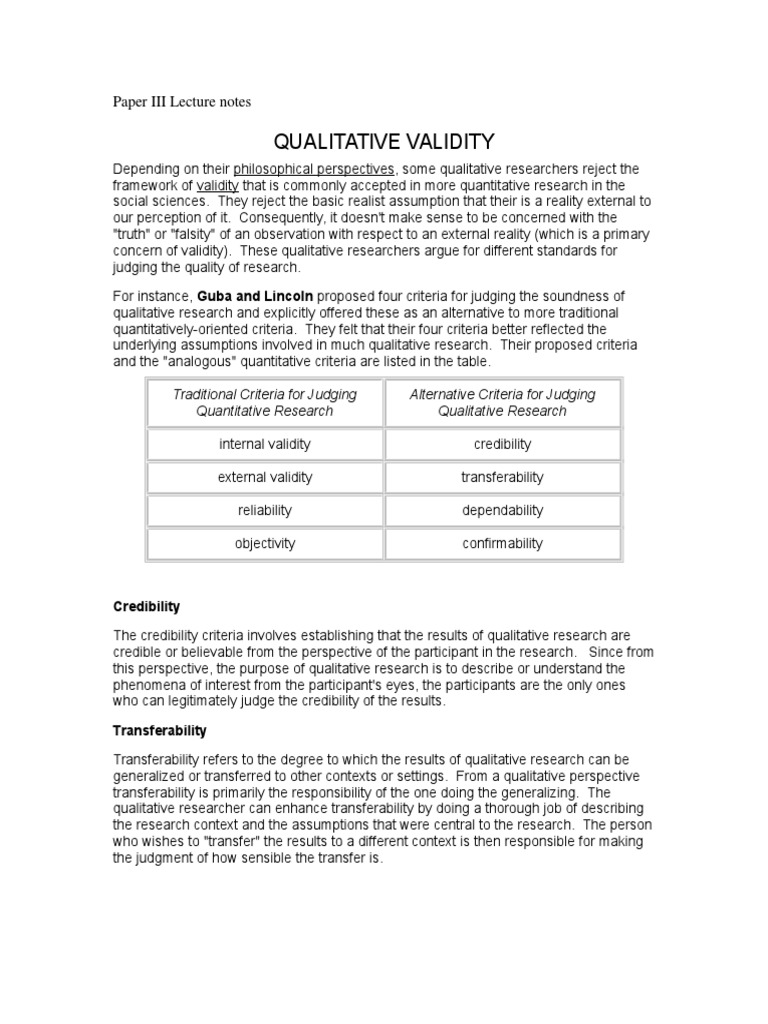 Qualitative Validity in Research Standards | PDF | Qualitative Research ...