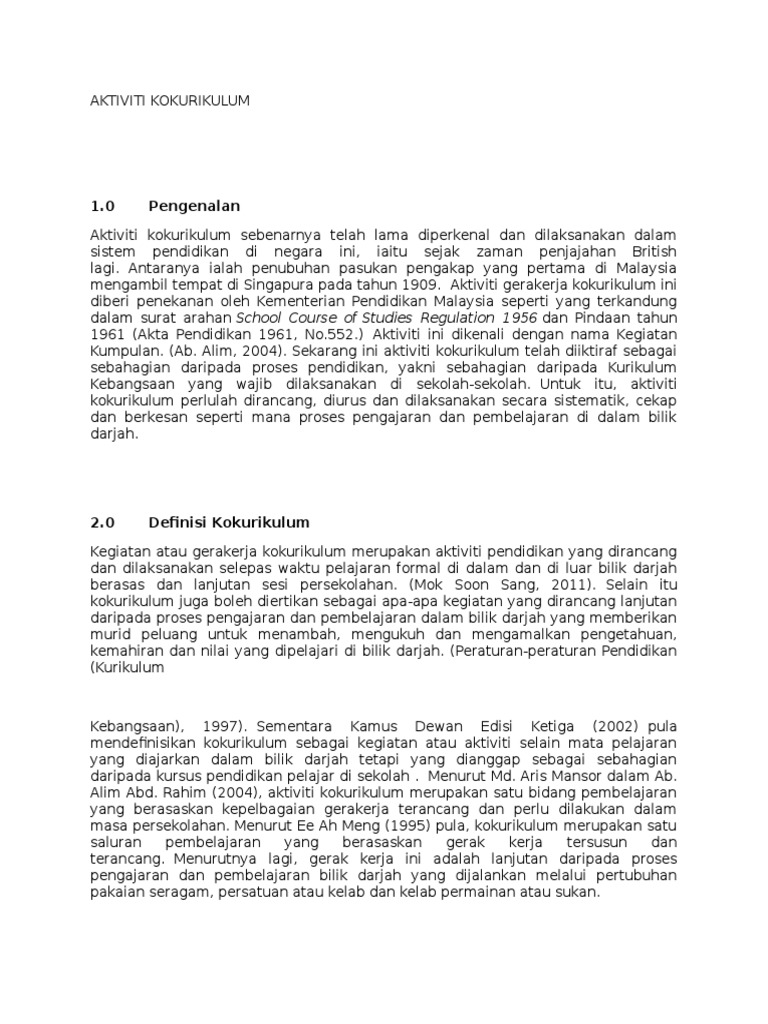 Aktiviti Kokurikulum Pdf