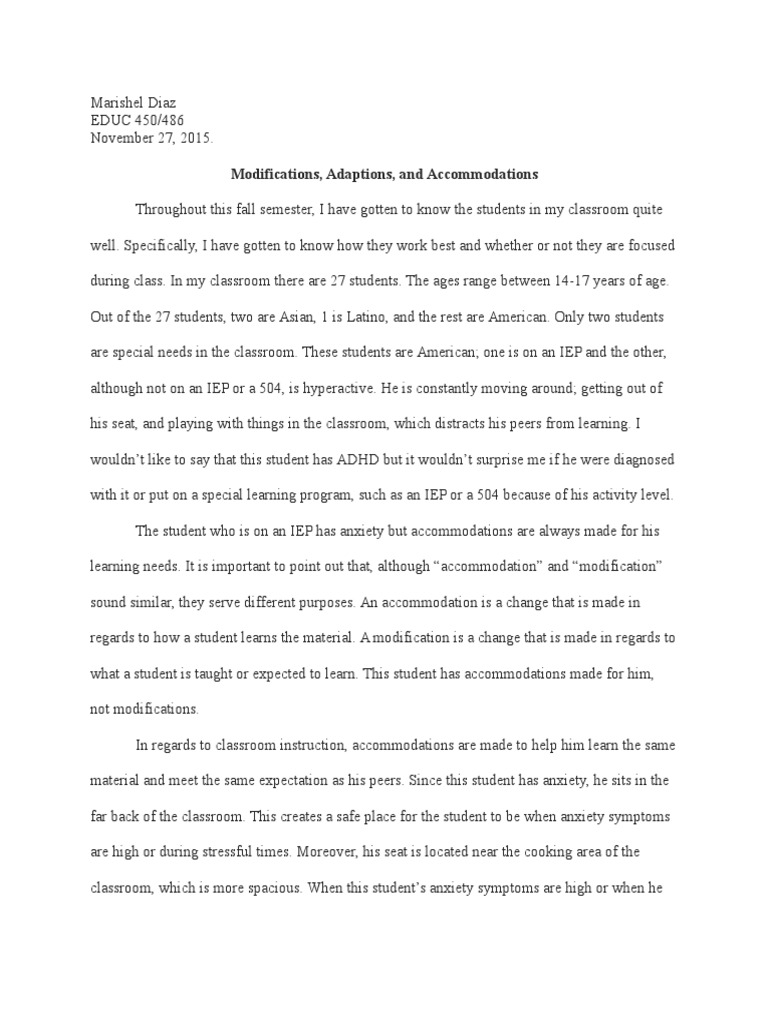Classroom Accommodations for Special Needs | PDF | Individualized ...
