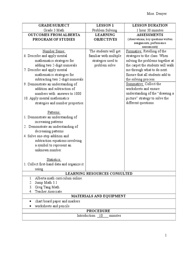 lesson 1 pdf educational assessment teaching mathematics