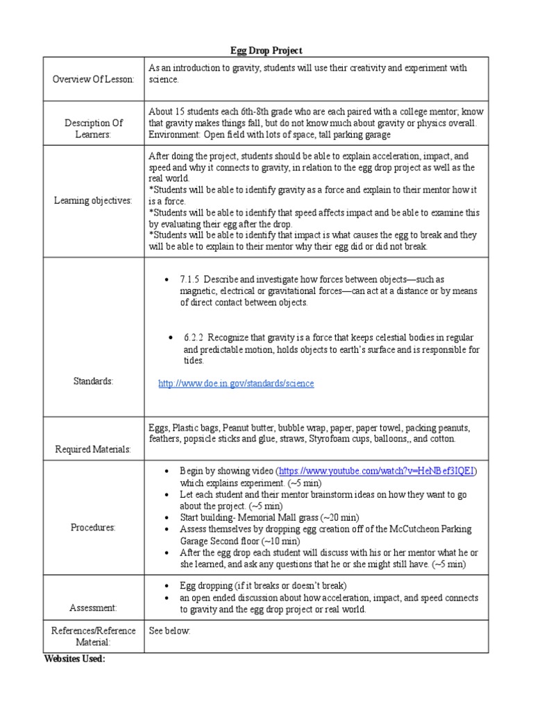 Egg Drop Lesson Plan Elementary