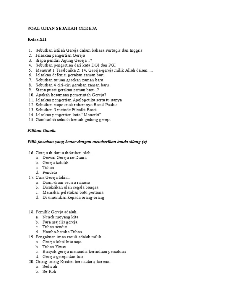 Soal Ujian Gereja