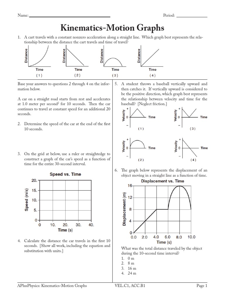 Worksheets Motion Graphs Worksheet 3 kinematics motion graphs acceleration speed speed