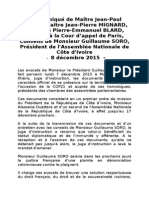 Communiqué Du Collectif Des Avocats de Guillaume Soro