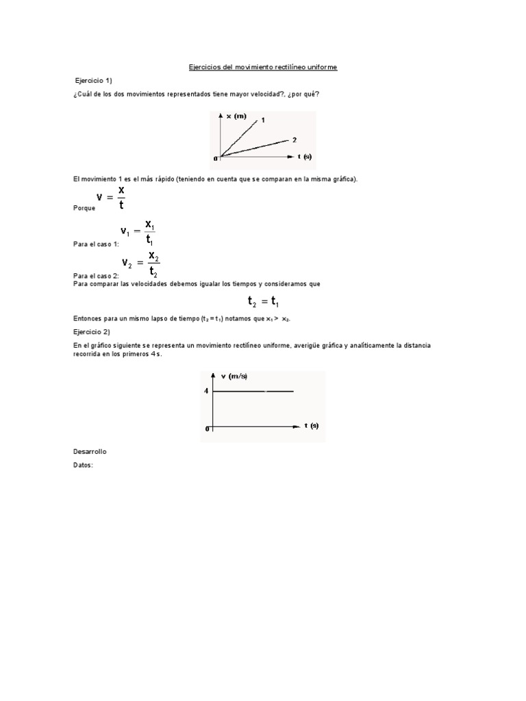 Ejercicios Del Movimiento Rectilíneo Uniforme Movimiento