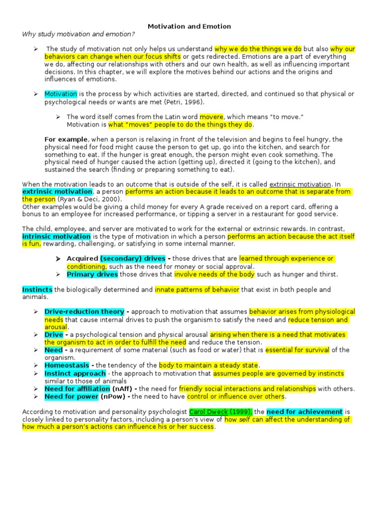 Motivation And Emotion Pdf Motivation Motivational