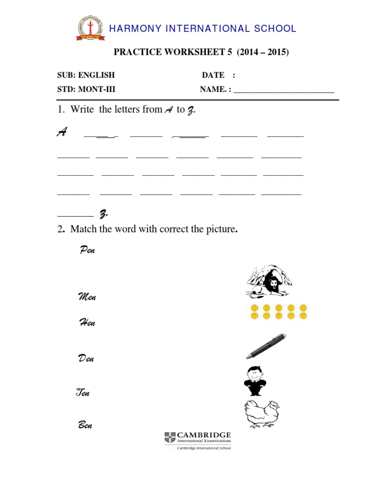 Preschool English Practice Sheet | PDF