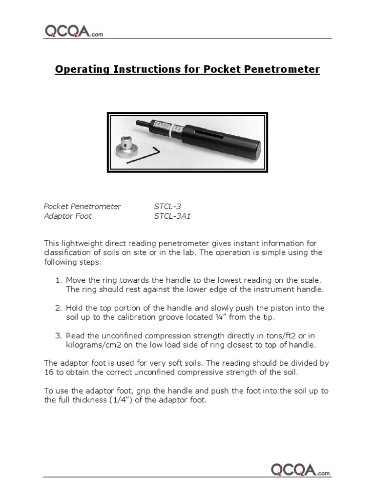 Operating Instructions For Pocket Penetrometer | PDF | Science ...