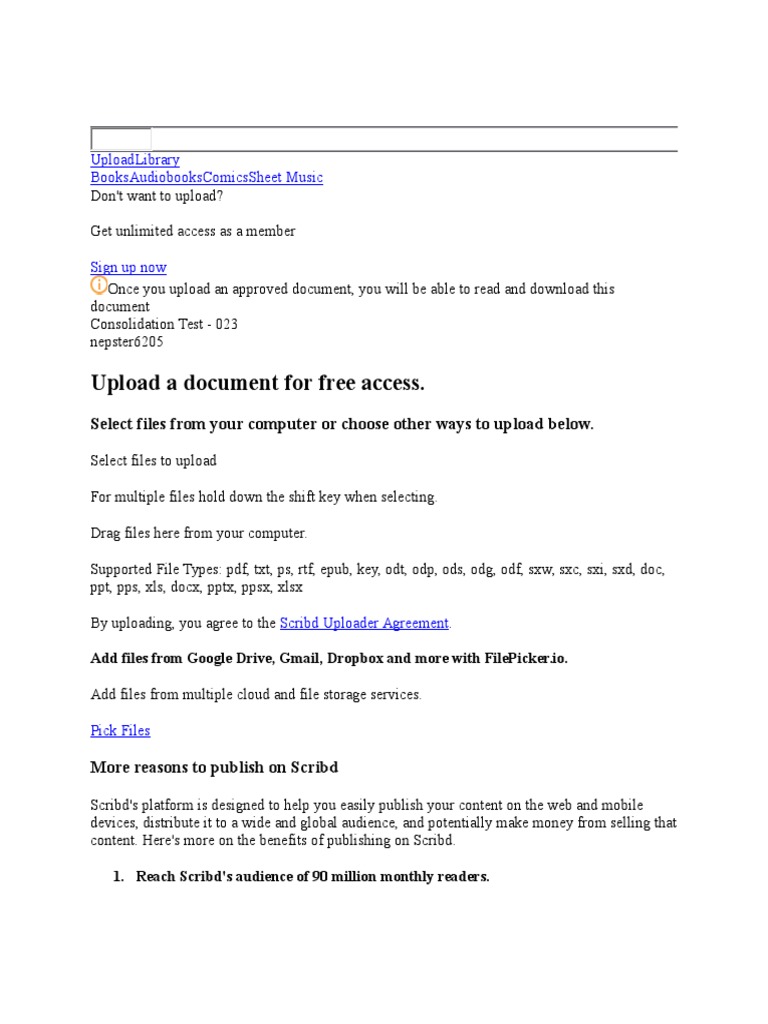 Upload A Document For Free Access.: Upload Library Books Audiobooks ...