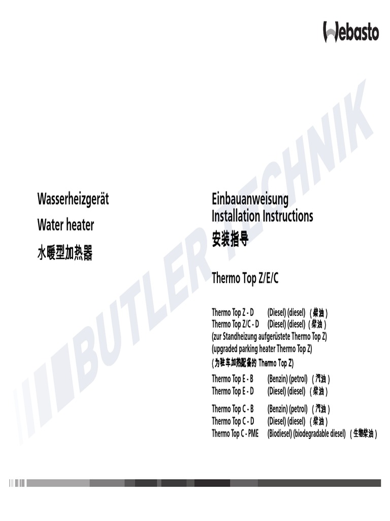 Webasto Thermo Top Z/C-D Installation Instructions, PDF, Internal  Combustion Engine