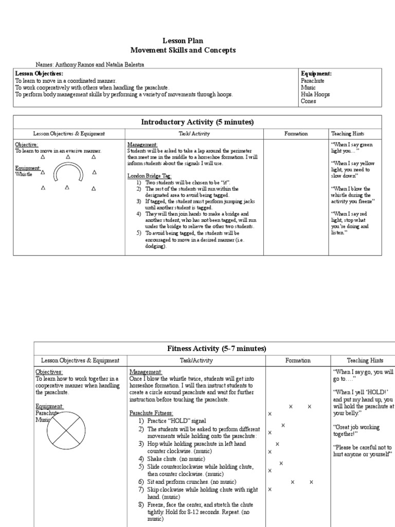 Lesson Plan Movement Skills and Concepts | PDF | Parachute | Teaching ...