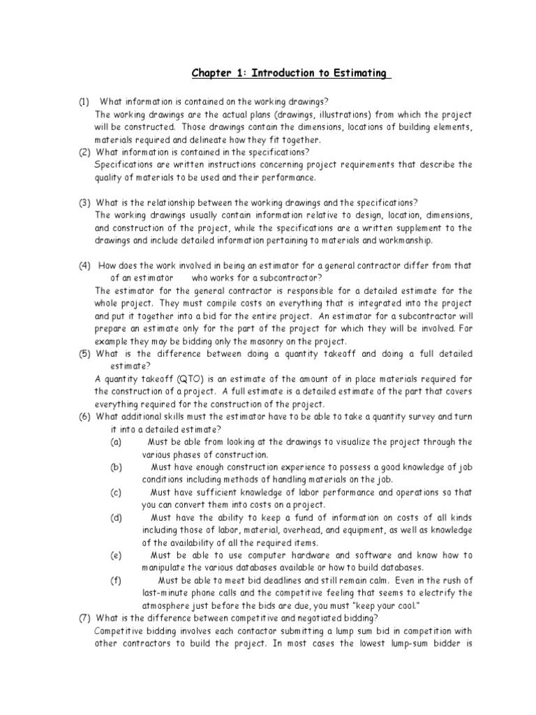 Introduction to Construction Estimating | PDF | Surety Bond ...