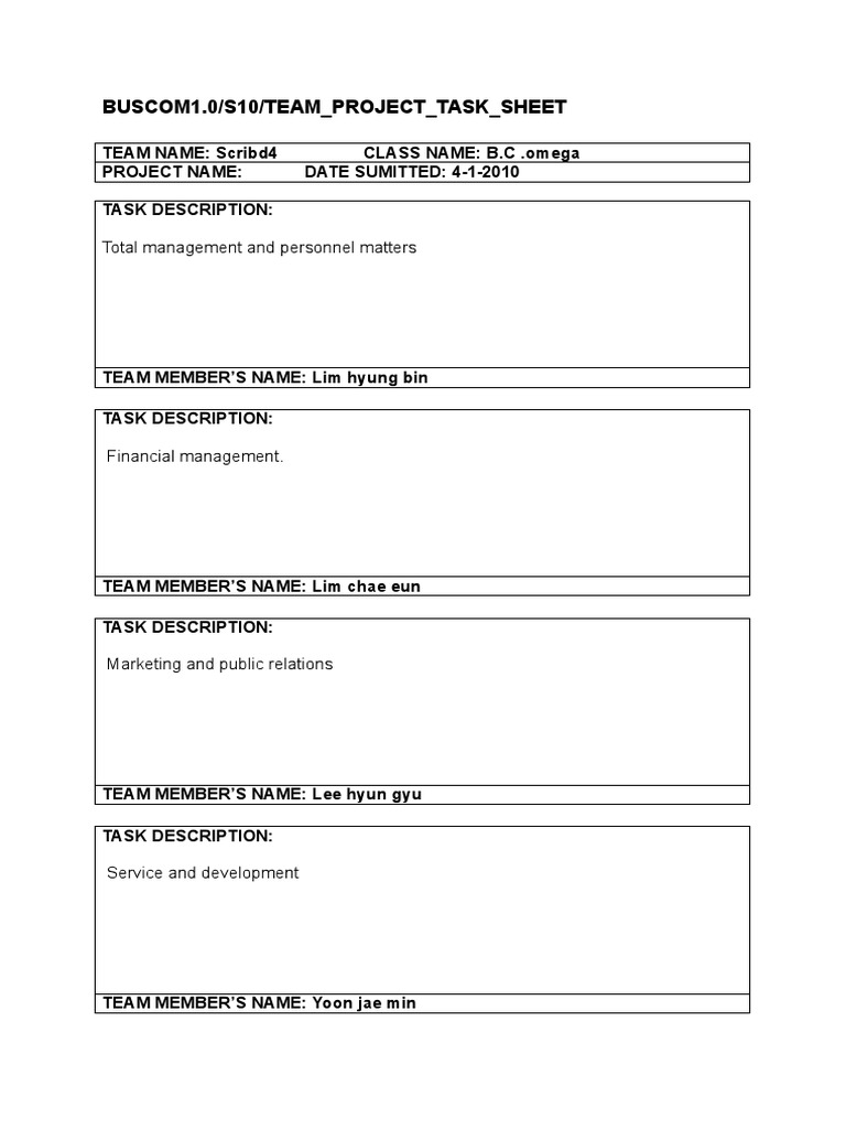 Bc1 Team Project Tasksheet - Scribd4 | PDF