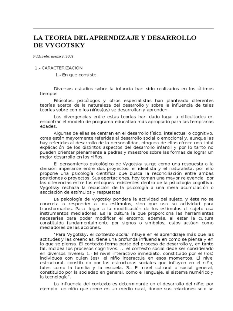Teoría del Aprendizaje de Vygotsky | PDF | Psique (psicología) | Sicología
