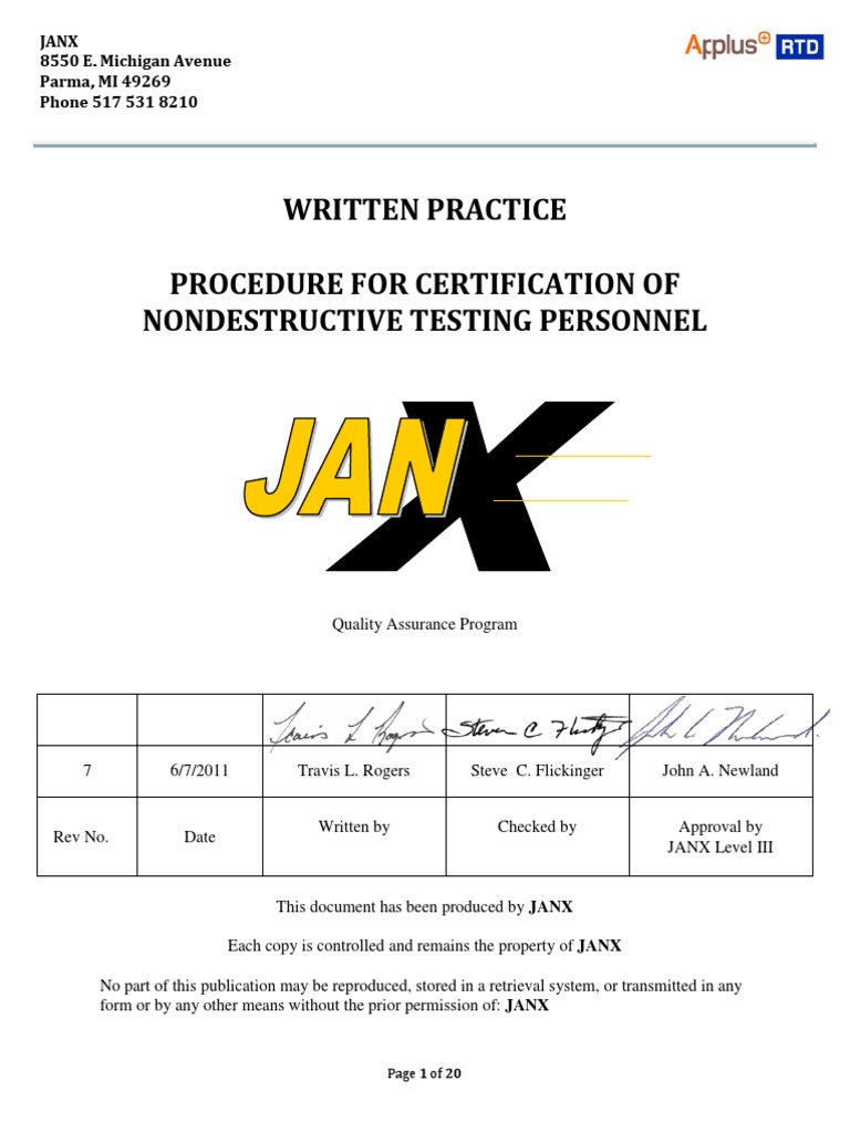 NDT Personnel Certification Procedures | PDF | Nondestructive Testing ...
