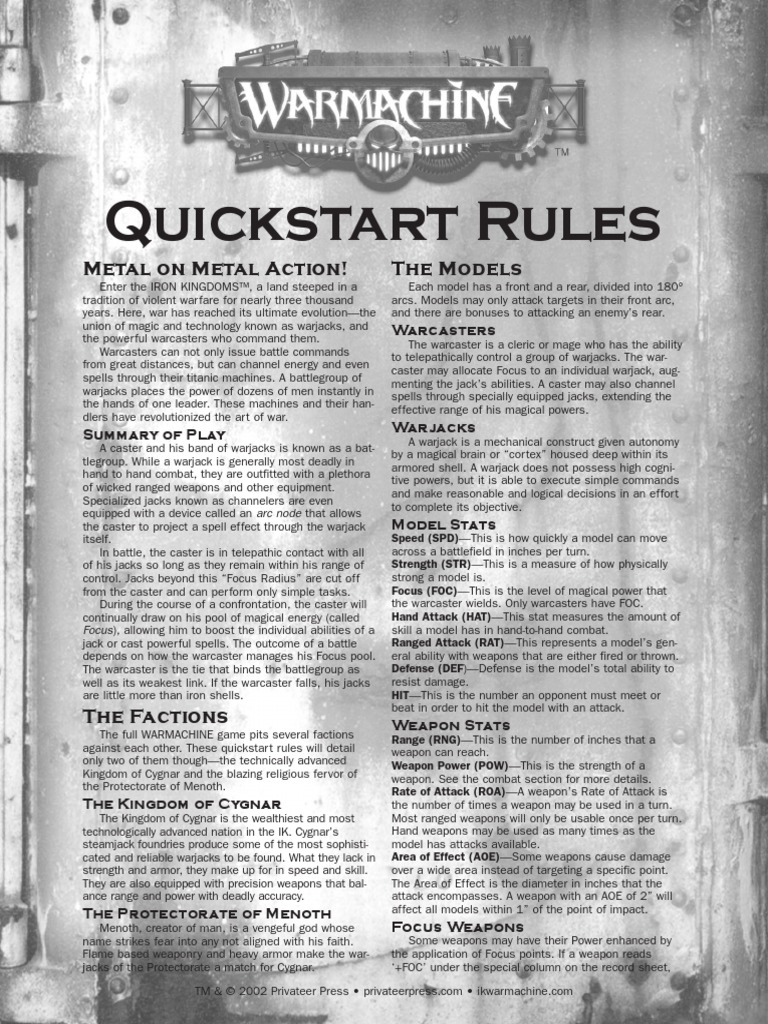D&D 3rd Ed. Iron Kingdoms WarMachine QuickStart Rules PDF Unrest Leisure