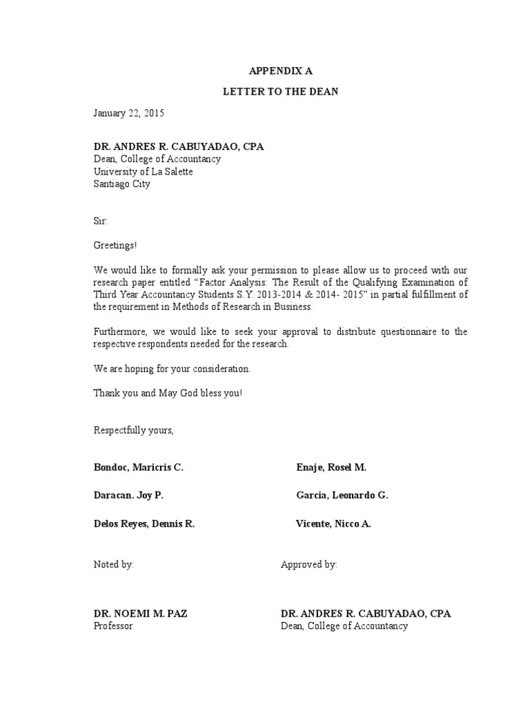 Appendix A Letter To The Dean | PDF