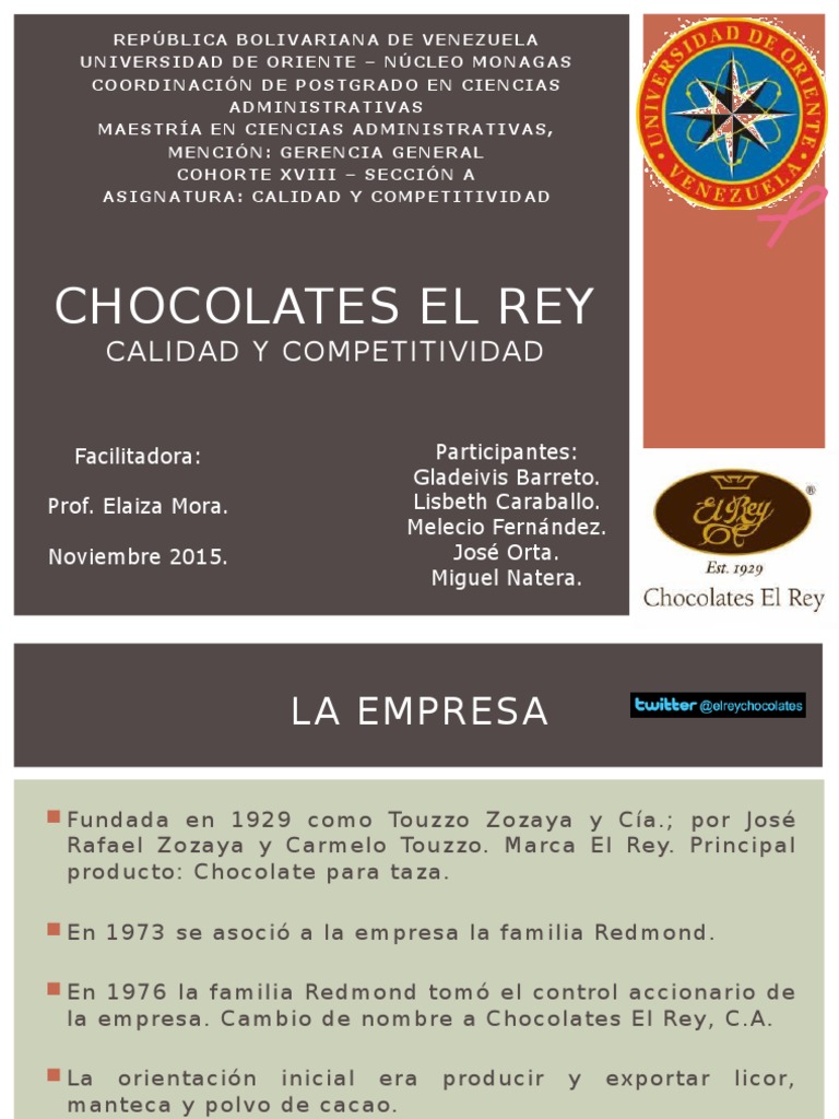 Chocolates El Rey Calidad y Competitividad PDF Chocolate