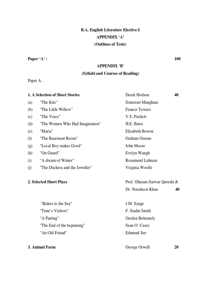 B.A. English Lit Elective-I Syllabus | PDF | Art