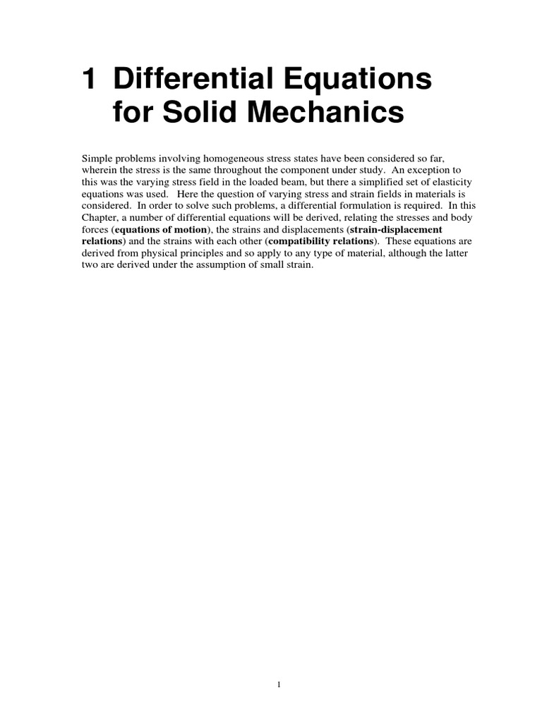 1 Differential Equations For Solid Mechanics | PDF | Materials ...