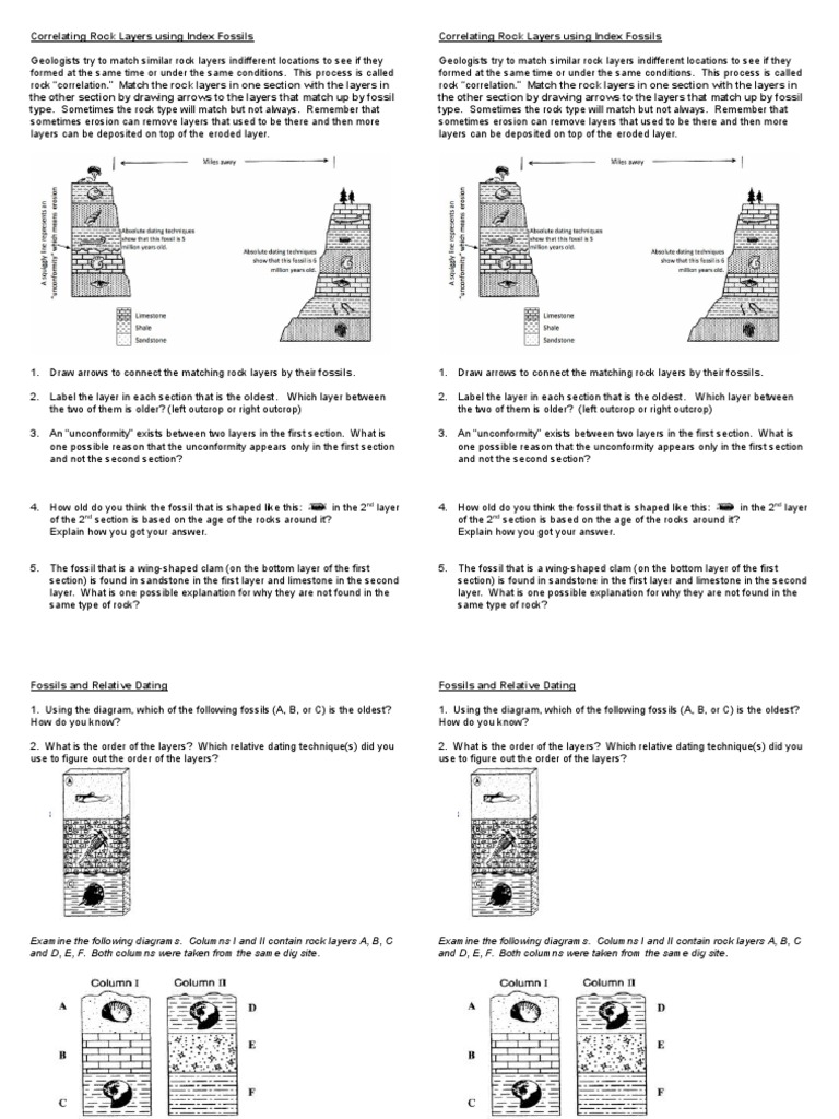 Worksheets Fossil Worksheets correlating rock layers using index fossils worksheet november 2 fossil geology