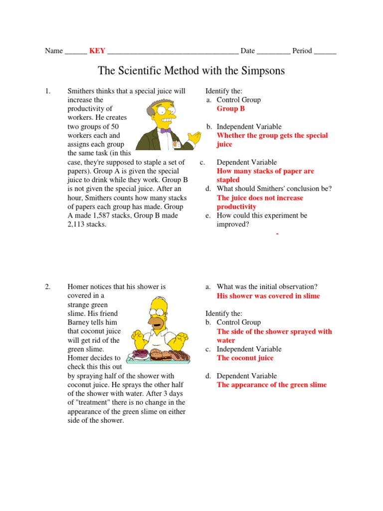Simpsons Scientific Method-Key  PDF  Mouse  Experiment Inside Simpsons Variables Worksheet Answers
