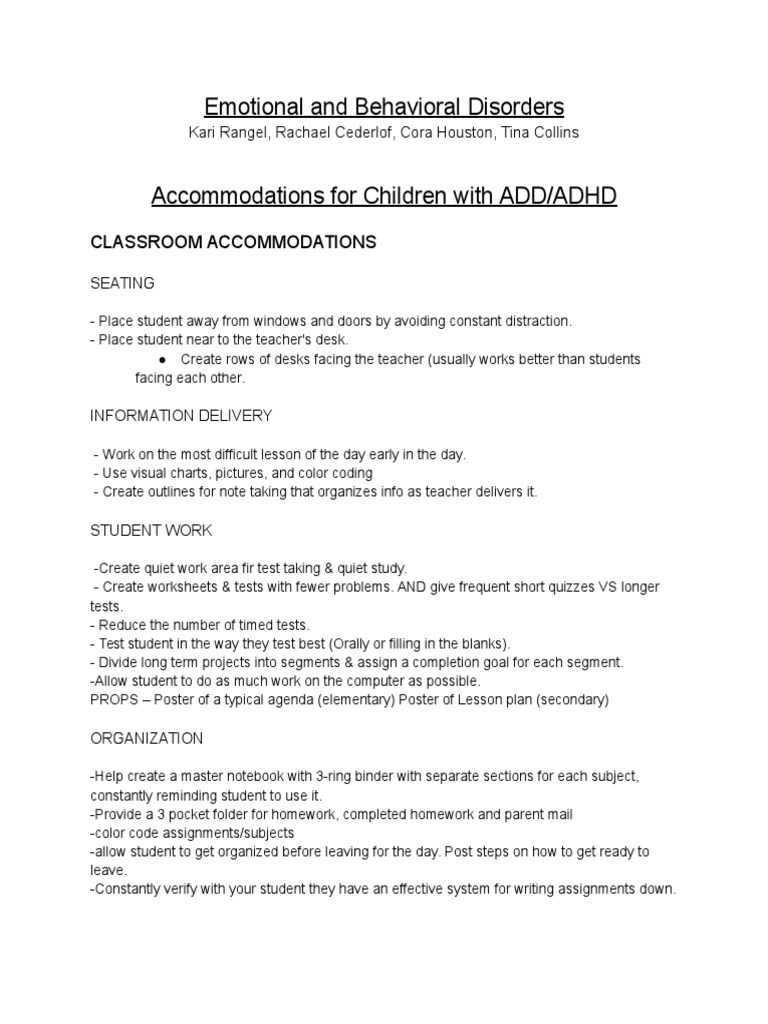 Emotional and Behavioral Disorders Classroom PDF