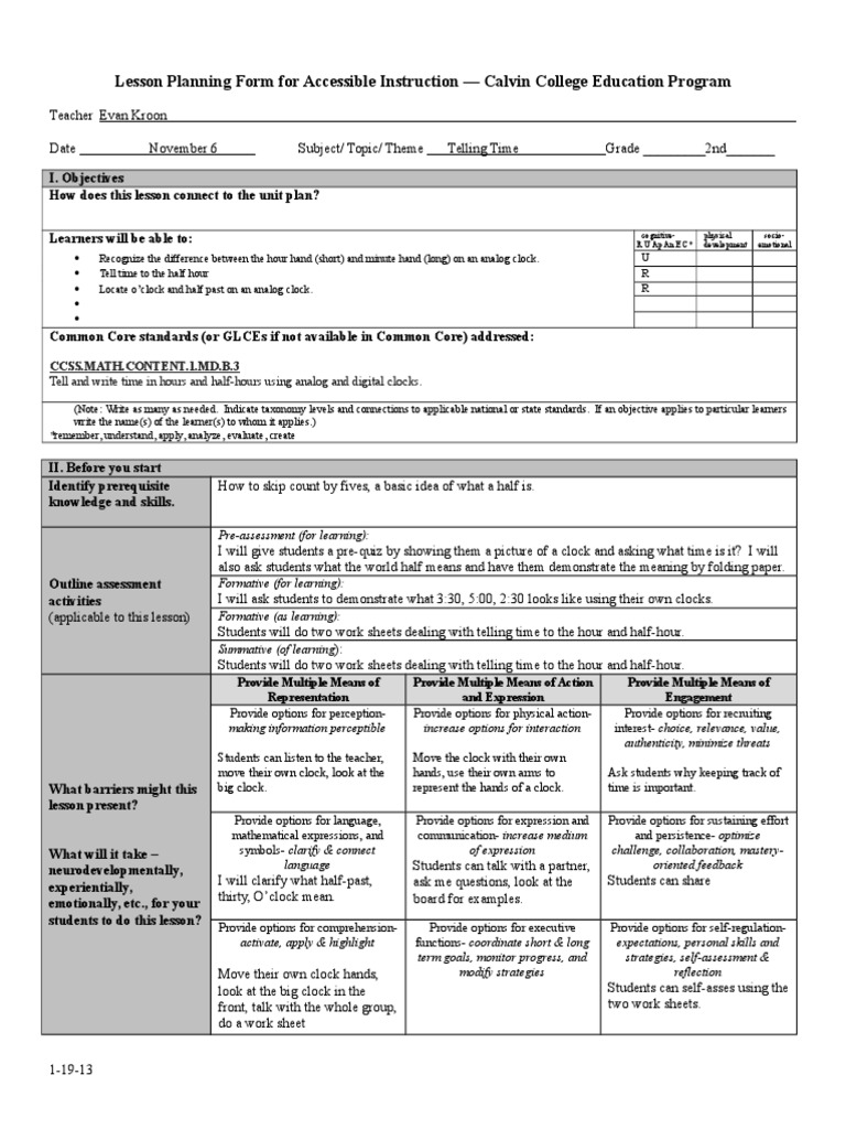 Lesson Plan Clocks  PDF  Lesson Plan  Teaching