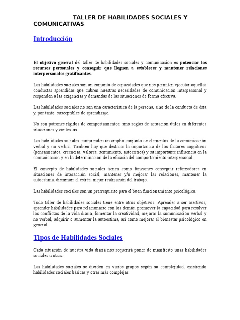 Taller de Habilidades Sociales y Comunicación | PDF | Comunicación no ...