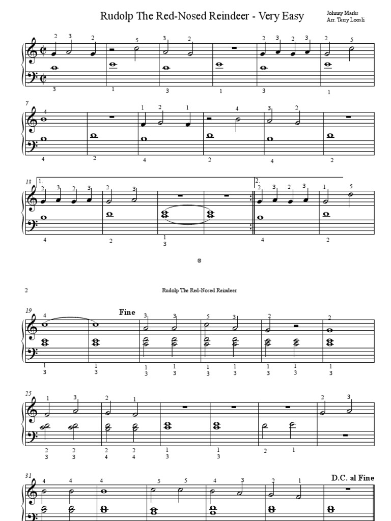 Rudolph The Red Nosed Reindeer - VeryEasy | PDF for Free Printable Rudolph The Red Nosed Reindeer Sheet Music Free