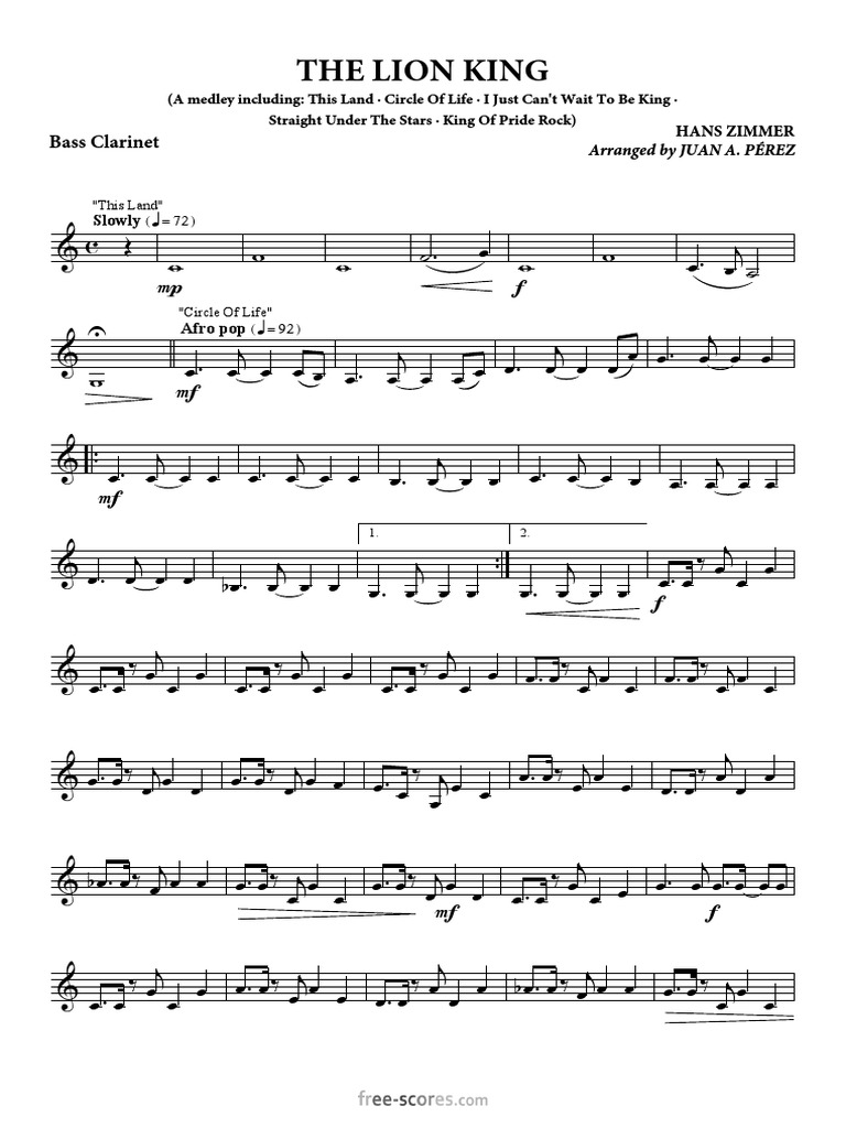 Lion King For Quartet Bass