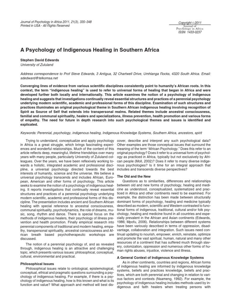 A Psychology of Indigenous Healing | PDF | Transpersonal Psychology ...